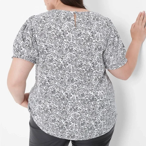 Lane Bryant Black and White Puff Sleeve Blouse  Size 22 - Picture 2 of 11